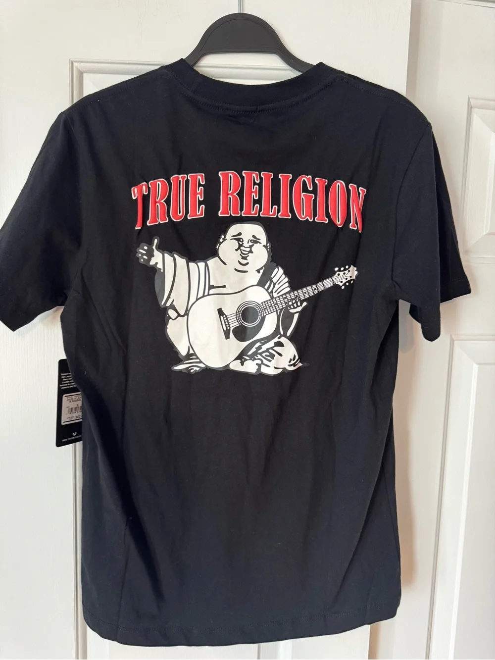 True Religion Black Short-Sleeve Crew Tee with Red Logo